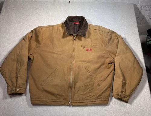 Dickies Detroit Style Work Jacket Brown Canvas Blanket Lined Est XL - product listing photo