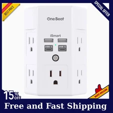 5 Outlet Extender Surge Protector Multi Plug Wall Adapter USB Charger Ports with