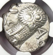 Attica Athens Athena Owl AR Tetradrachm Silver Coin 393-294 BC. NGC Choice XF EF
