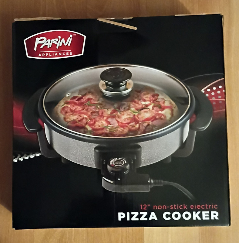 Parini 12" Non-Stick Electric Pizza Cooker w/ Glass Lid, Temp Control
