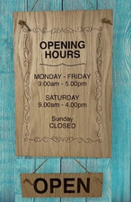 Personalised Laser Engraved Wooden Business Hours Sign 4mm OAK Venner