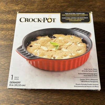 NEW Crockpot by Gibson Red Ribbed Denhoff 8'' Round Stoneware Cookware Dish