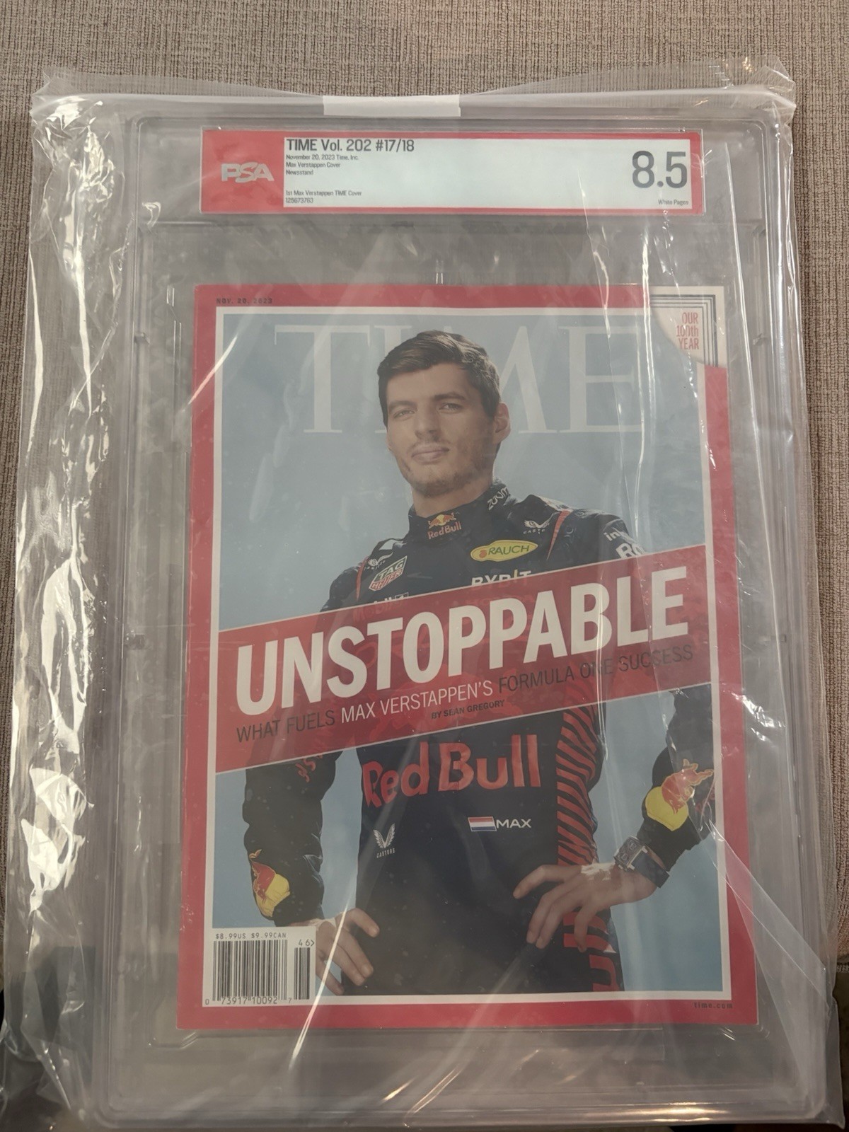 TIME Magazine Nov. 20, 2023 - Max Verstappen Unstoppable Newsstand PSA 8.5 Grade view 4