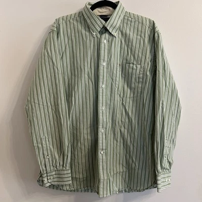 Tommy Hilfiger Men Large 100% Cotton Long Sleeve Button Down Shirt Green Striped - Image 1 of 4