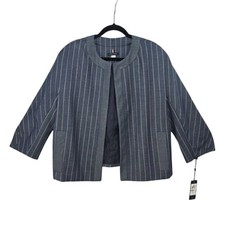 Tommy Hilfiger Womens Pinstripe Open Front Jacket Navy Blue Size 12 NEW