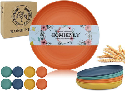 Deep Dessert Plates Unbreakable Wheat Straw Dinner Plates 8 PCS Microwave & Dish