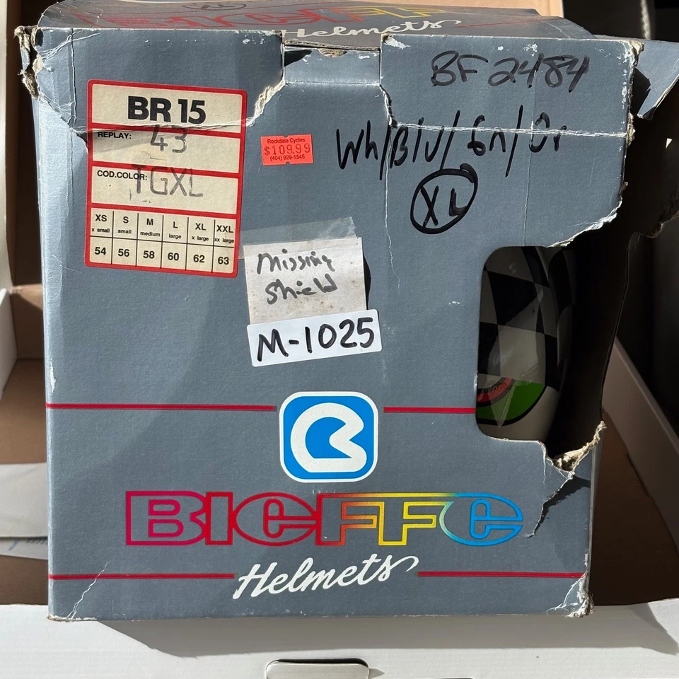 Casco de moto Bieffe vintage (década de 1990) talla XL en caja original bandera a cuadros Foto 2 de 4