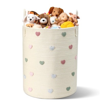 Macaron Heart Laundry Hamper Large Cotton Rope Storage Basket Woven Storage B...