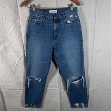 Current Elliott High Rise Distressed Straight Leg Jeans Blue Size 27