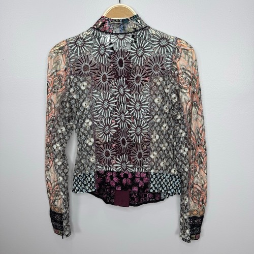 In Earnest by Byron Lars Spitzenbluse Top Größe 6 transparent Blumen bestickt Boho - Bild 15 von 18