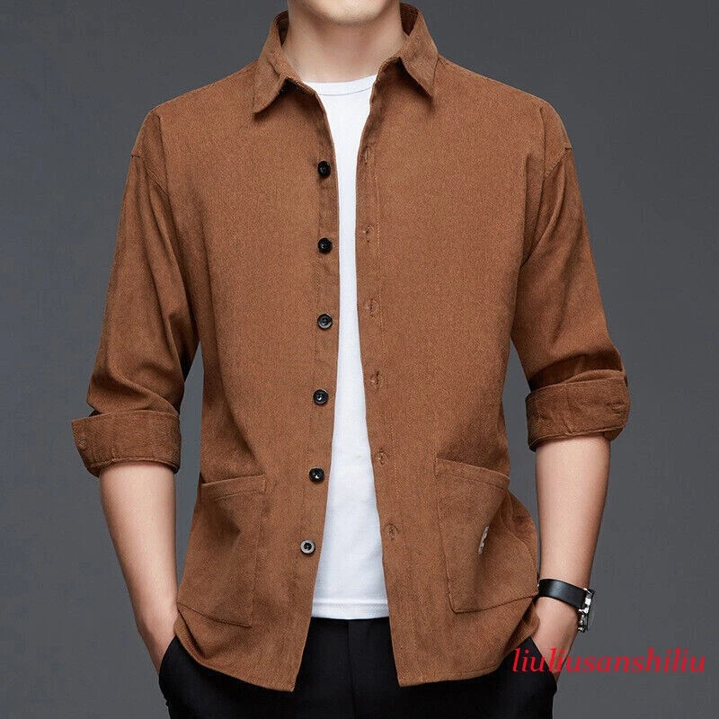 Casual Coat Slim Fit Shirt Versatile Solid Color Lapel Jacket Mens Outwear Shirt