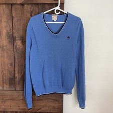 Brooks Brothers Sweater Mens Large Blue V-Neck Long Sleeve Supima Cotton Logo