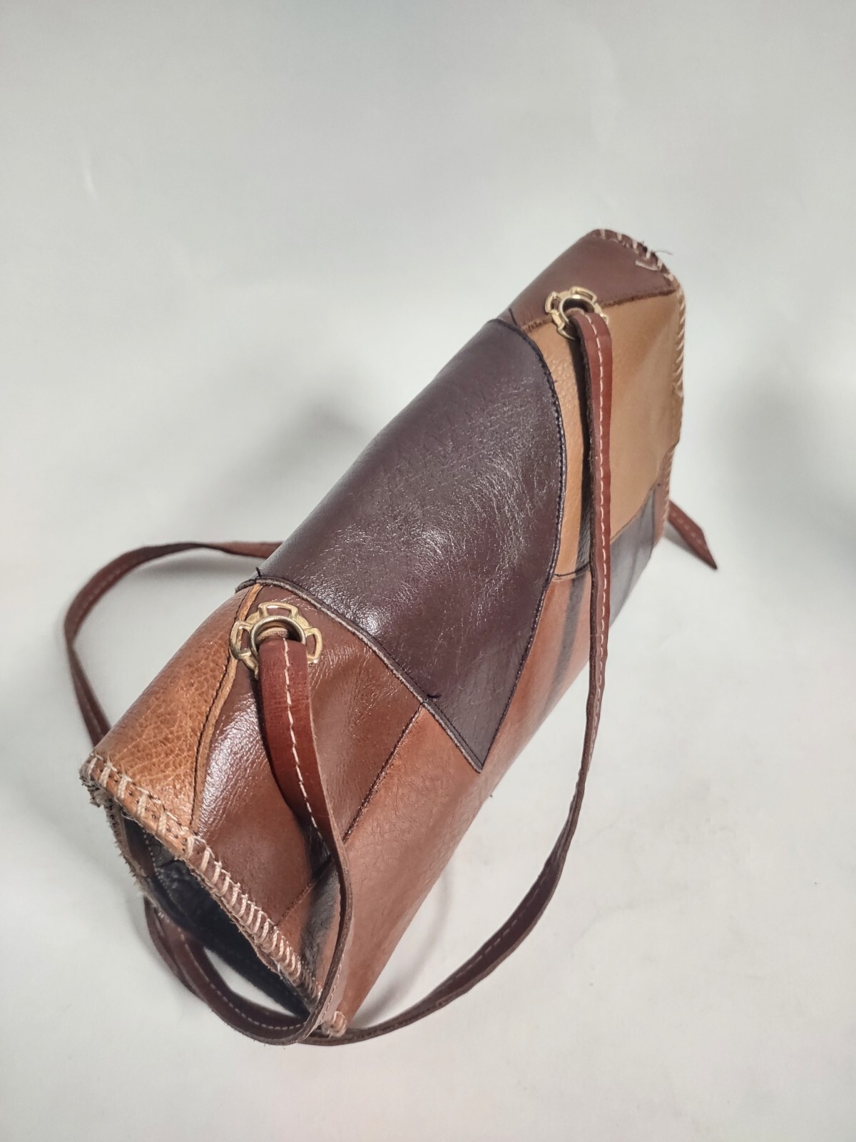 Vintage Patchwork Leather Small Brown Tan Crossbo… - image 4
