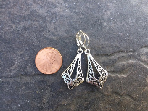 Silver Filigree Dangle Earrings with Sterling Silver Leverbacks - Picture 3 of 4
