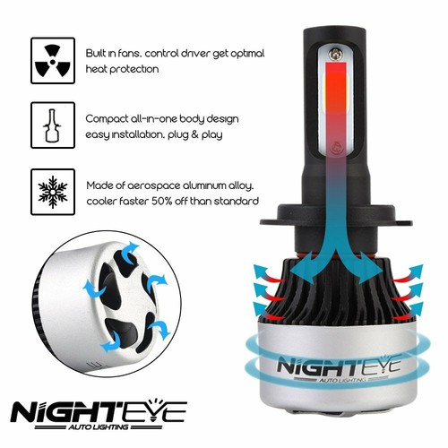 Nighteye Car 72W 9000LM H7 LED Conversion Headlight KIT Bulbs Cool White - Picture 4 of 7