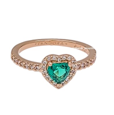 NEW 100%  Authentic PANDORA 14K Green Sparkle Elevated Heart Ring 188421C03