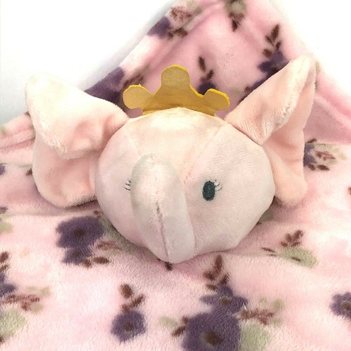 Manhattan Kids Lovey Pink Elephant Princess Security Blanket Flowers 14"x14"