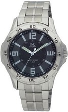 Q Q by Citizen Q258J205Y Mens Silver Tone Luminous Hands Black 2 Zone Dial Watch