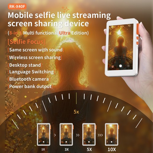 RK-X40F Ultra Téléphone Selfie Moniteur Écran pour iPhone Caméra Arrière Vlog Live Vidéo - Photo 4 sur 17