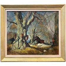 William Lester Stevens Landscape Oil Painting, Sugarhouse, Conway, Mass