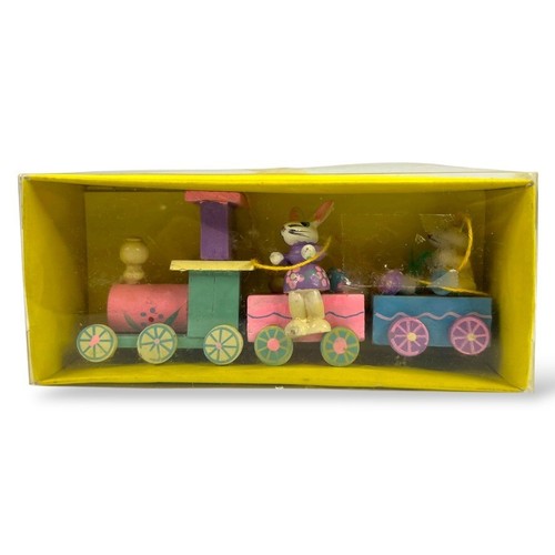 Vintage Hand Painted Wood Easter Train w Rabbits Hanging Ornament Decor Spring - Picture 21 of 23