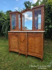 Antique French Victorian Sideboard Buffet Cabinet - Marble Top, Glass Curio Disp