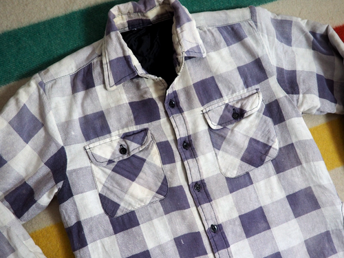 VTG 60s 70s Sun Faded Grunge Blue White Printed Flannel Lined Button Shirt S - Picture 2 of 9