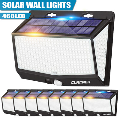 468 LED Solar Powered PIR Motion Sensor Lights Outdoor Garden Security Wall Lamp