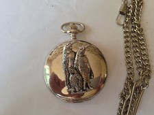 B43 Penguins polished silver case mens GIFT quartz pocket watch fob