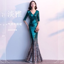 Evening Gown Womens Sexy Banquet Dress Long Sequin Party Fishtail A-Line Dresses