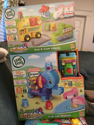 (2) Leap Frog Leap Builders Soar & Zoom Vehicles And Fruit Fun Elephant NEW 2+