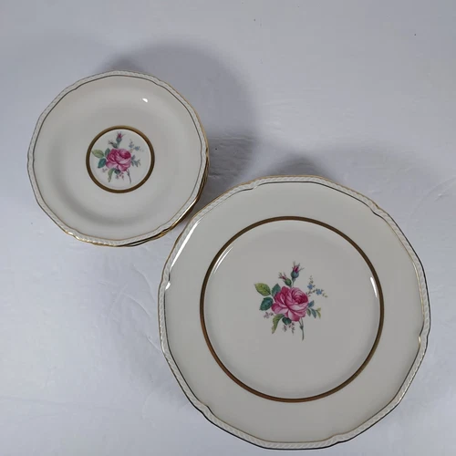 Konigl pr Tettau Germany US Zone - 5 Salad 5 Bread/Butter Beige Roses Gold Trim
