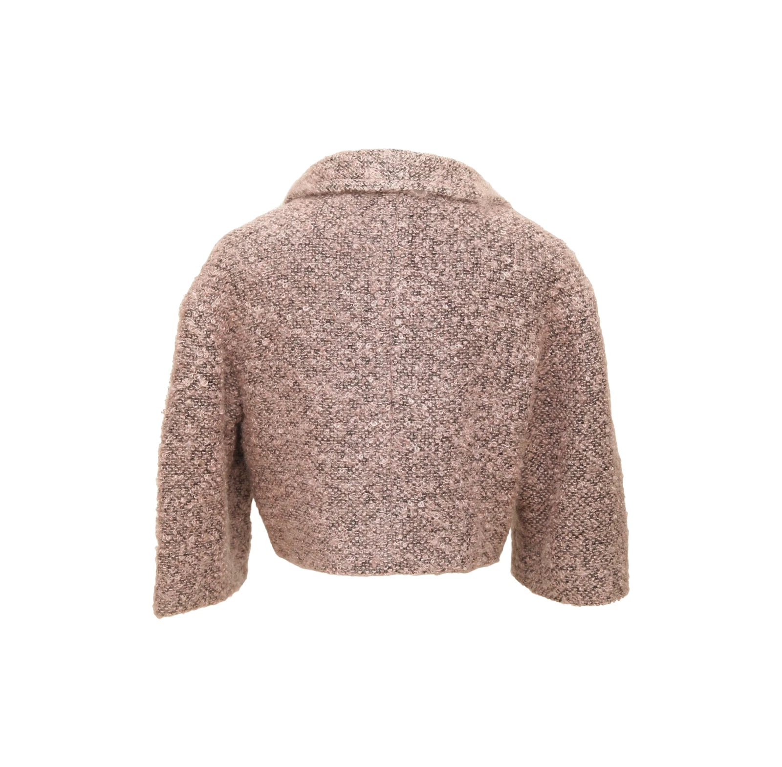 CHANEL Giacca Sciarpa Blazer Cropped 2pz Rosa Nero Mohair Manica 3 4 40 2014 14B