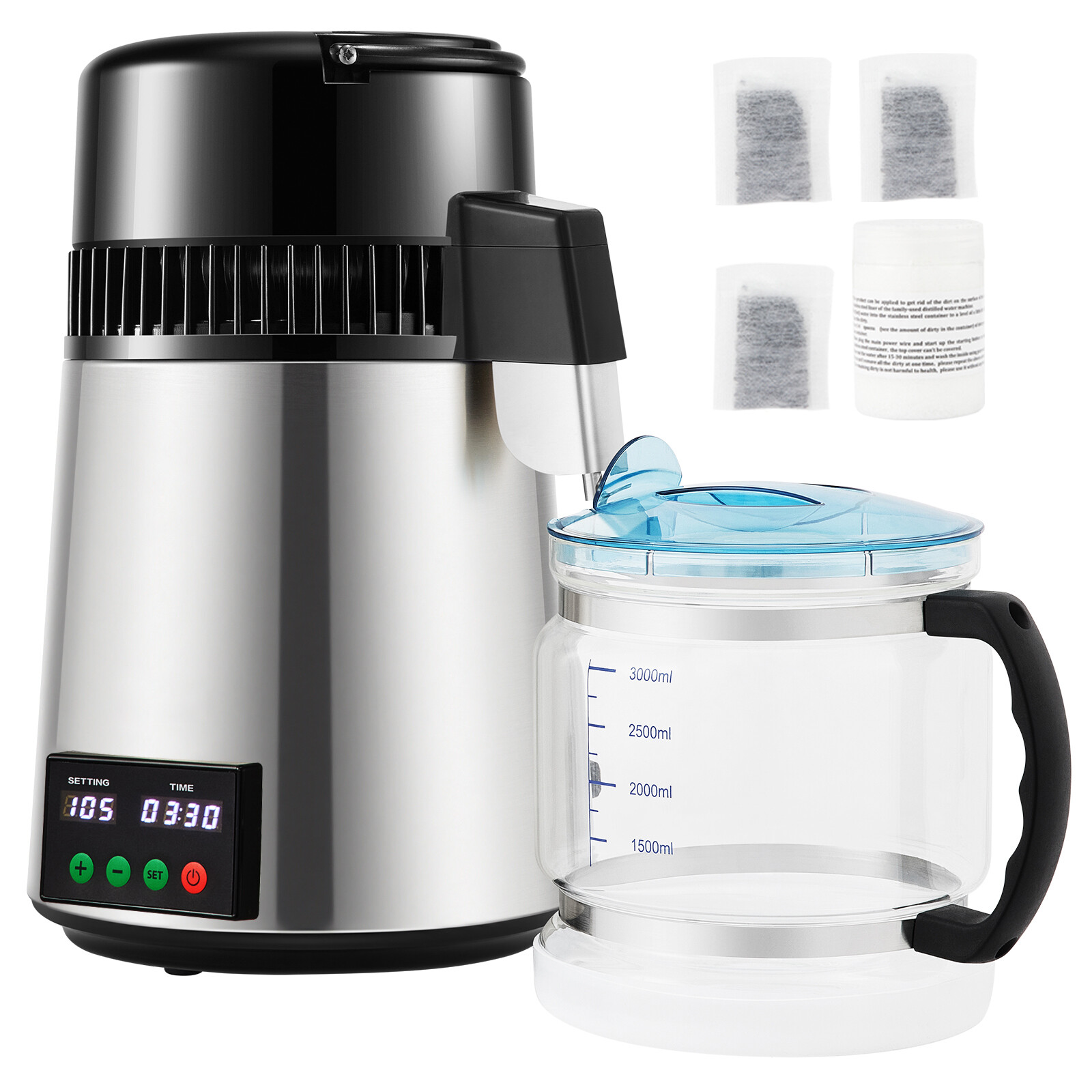 4L Water Distiller 1L/H Distilled Water Filter Timing & Temp Display ...