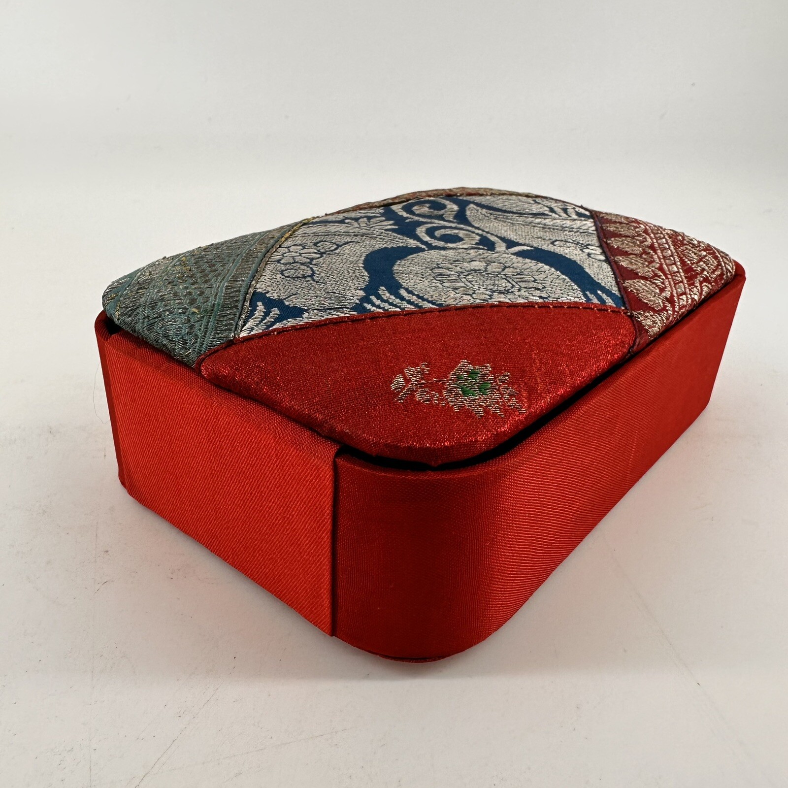 Handmade Red Jewelry Box with Metallic Fabric Top Satin Interior Snap Closure image 3