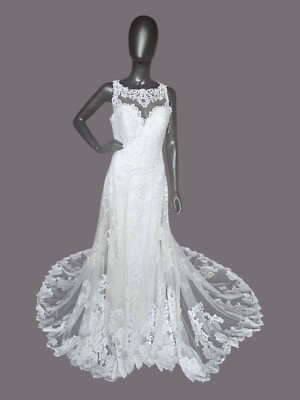 White Lace Illusion Bodice Open Back Wedding Gown - Morilee Madeline Gardner