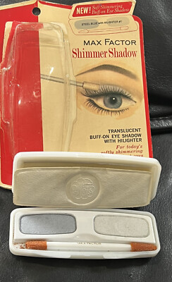 VINTAGE MAX FACTOR SHIMMER EYE SHADOW  COMPACT STEEL BLUE HIGHLIGHTER NEW
