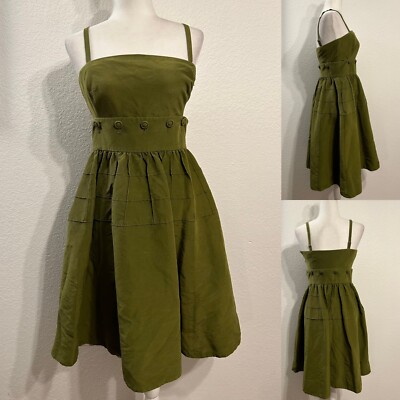 Maeve Anthropologie Green 2 Piece Fit/Flare Dress Wm 6 Detachable