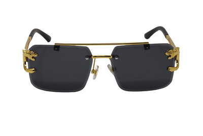 Men Classy Elegant Sophisticated Hip Hop Sun Glasses Gold Metal Frame Black Lens