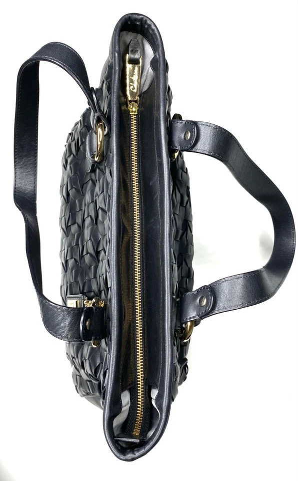 Bolso de Mano Cole Haan Negro Dorado Hardware Daphne Cuero Tejido Asa Superior 13x10x5 Foto 2 de 4