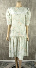 Vintage Gunne Sax Sheer Floral Cottagecore Drop Waist Tea Dress Jrs 13/14