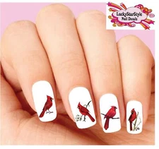 Waterslide Bird Nail Decals Set of 20 - Red Cardinal Assorted