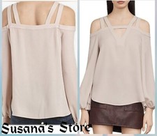 Blusa Top Nuevo con Etiquetas BCBG MAXAZRIA TALLA S Tina Hombro Frío LS Recortado Precio de venta sugerido por el fabricante $188