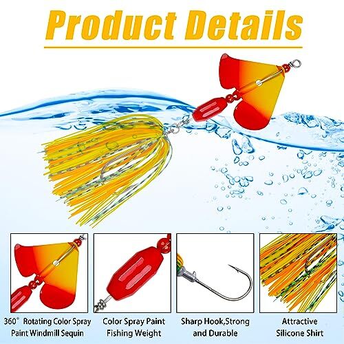 Spinnerbait Fishing Lures Kit, 6pcs Bass Fishing Buzzbait Lures Hard B-6pcs - Image 4