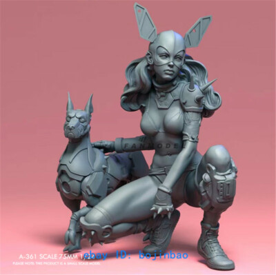 1/24 Scale 75mm Sci-Fi Girl And Dog Unpainted Model Kits Unassembled Garage Kit