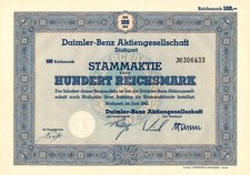 Daimler Benz AG - Stuttgart 1942 - Aktie 100 RM - Mercedes Benz Automobil -