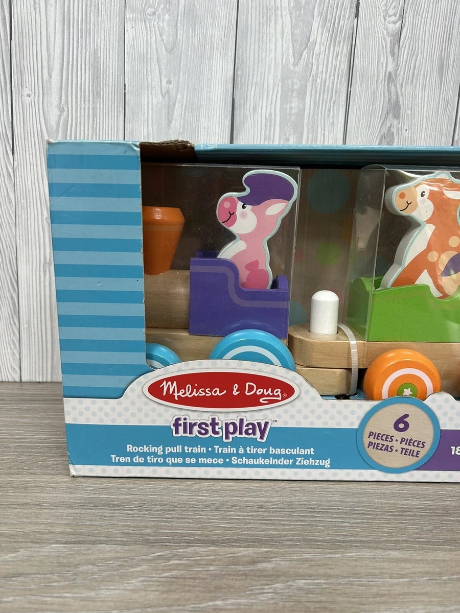 Melissa and Doug Rocking Farm Animals First Play Wooden Pull Train Toy New Car