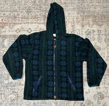 Vintage LL Bean Women’s Plaid Full Zip Fleece Hoodie Medium USA made