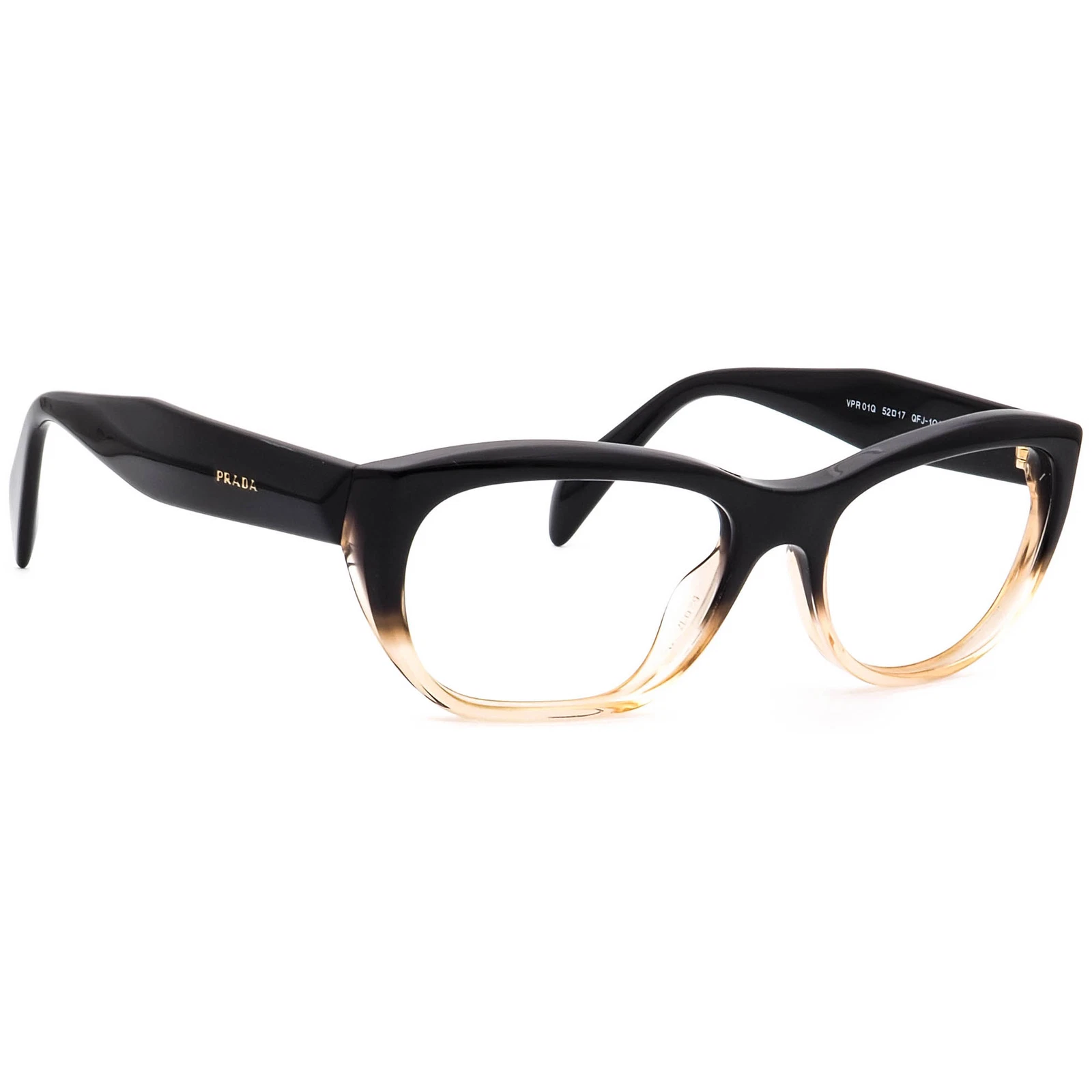 Prada Eyeglasses VPR 01Q QFJ 1O1 Black/Blush Semi Cat Eye Italy 52[]17 140