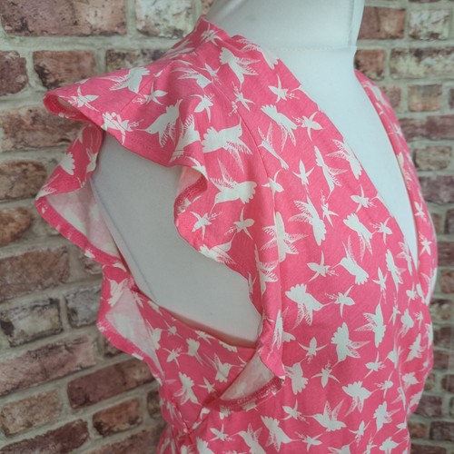 People Tree Top Blouse Wrap Organic Womens UK 14 Pink White Dove Print Jersey - Picture 5 of 12